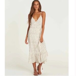 Billabong Cream Black Striped Maxi Wrap Tie Waist Casual Boho Dress XS